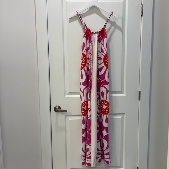 Farm Rio Maia Rope Trim Cotton Jumpsuit, Pink Floral, Size M - Picture 6 of 15